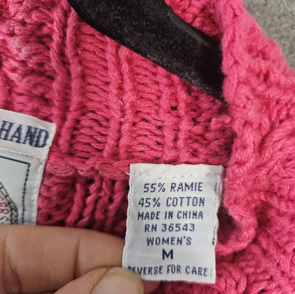 VTG 90s Cape Isle Knitters Pink Fisherman Cable Hand Knit Sweater Women Medium - Picture 5 of 10